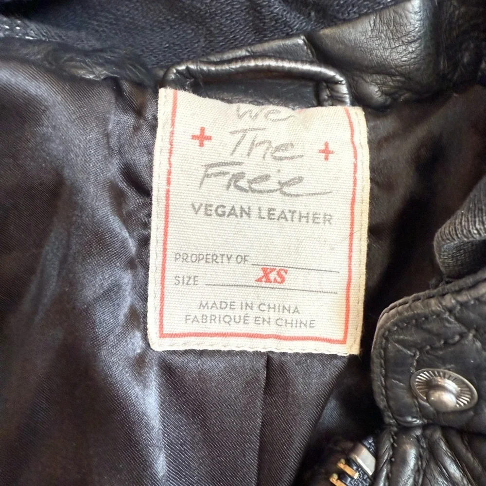We The Free XS Black Vegan Leather Biker Style Jacket with Sweatshirt Hood - Picture 5 of 8